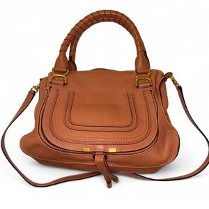 Chloe Marcie Medium Leather Satchel Shoulder Bag- in Tan